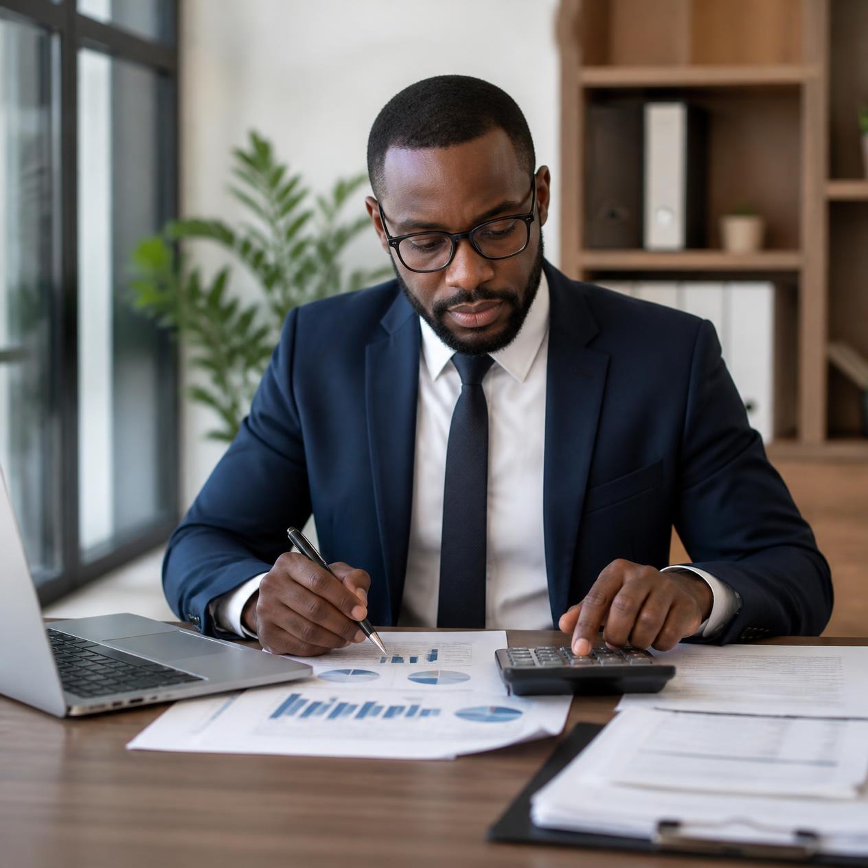 Arehone consultant reviewing financial reports